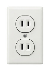 Close up studio shot of a white electrical power outlet with two sockets for appliances transparent background