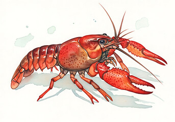 Red freshwater crayfish illustration