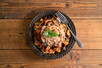 茄子とトマトのパスタ