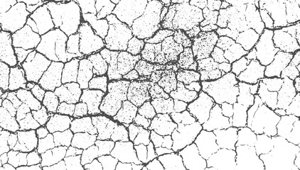 Cracked white wall texture with peeling paint and visible fractures creating abstract pattern and damage, Abstract grunge texture effect, Cracks and dust particle grain on white background. 