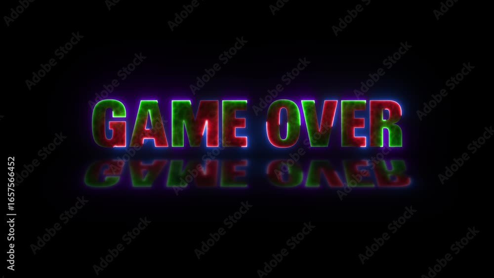 Poster neon game over text animation. glowing game over style, design elements motion graphics. banner sign