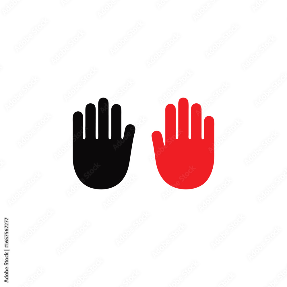 Poster black and red hand icons representing stop or caution isolated on white background a clear and simpl