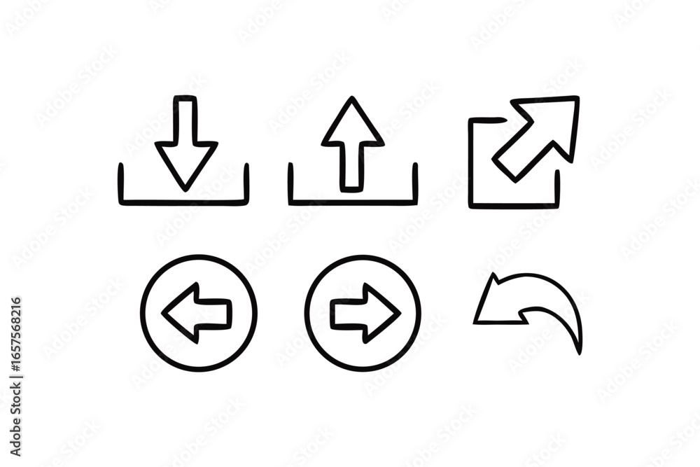 Poster hand drawn arrow icons for user interface and digital communication symbols for web design and app d