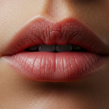 Natural Beauty: Extreme Close-up of Healthy Human Lips, Skin Texture and White Teeth.