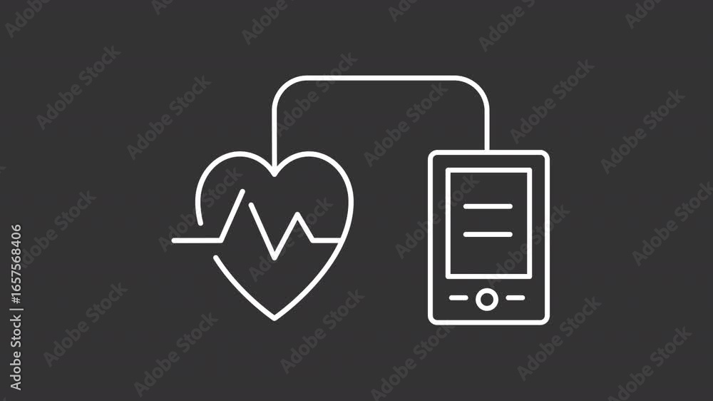 Poster heartbeat checking white line animation. heart connected to digital monitor animated icon. electroca