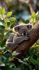 Fototapeta premium A koala resting on a sturdy eucalyptus branch
