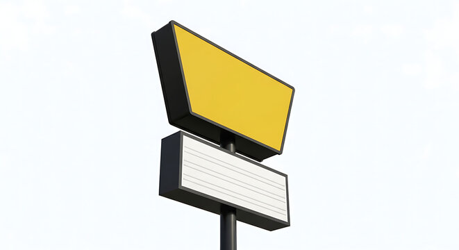  A low-angle, eye-level full shot captures a vibrant and bold outdoor commercial sign