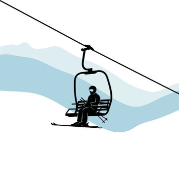 skier riding ski lift silhouette clip art preview