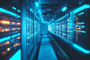 Obraz premium Futuristic server room data center technology network infrastructure