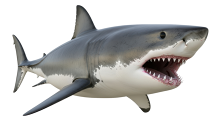 Isolated Great White Shark with Open Mouth