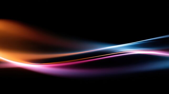 Abstract flowing colorful light waves moving smoothly over dark background.