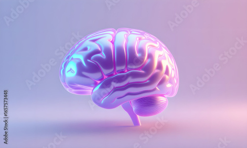 Glowing Human Brain Model on Light Background for Medical and Science