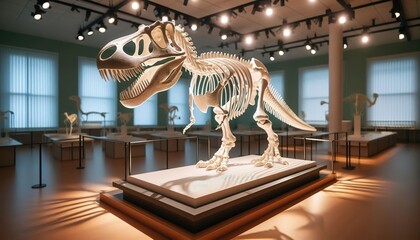 Scupture of a dinosaur extinct animal old ancient archeology room concept museum