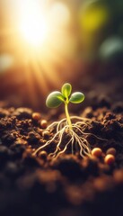 Green plant growing in the soil photography detail concept organic fresh