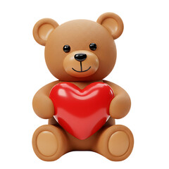 Obraz premium 3d icon of cute teddy bear holding a red heart isolated on transparent background