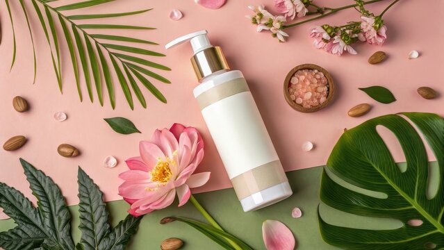 Beauty product flat lay art background imge for mock up design