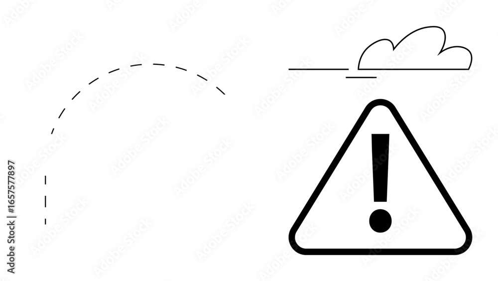 Poster warning sign with exclamation mark inside a triangle, a cloud, and a dashed line. ideal for caution,