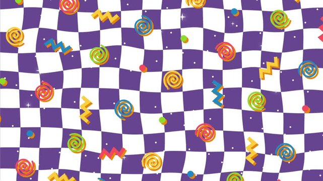 Abstract motion background featuring a grid of colorful geometric shapes in a clean flat design style