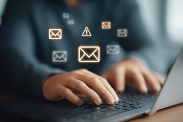 Email notifications and alerts remote office digital communication modern workspace close-up productivity management