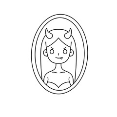 A woman with horns on her head and a devilish expression