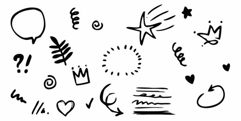 Hand drawn set of curly swish...