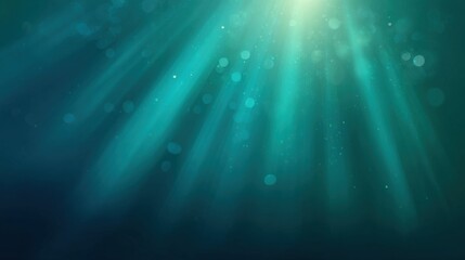 Fototapeta premium Underwater sunlight rays penetrating clear blue water with floating particles and serenity.