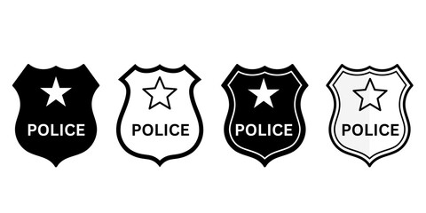 Set of Police badge icons, vector illustration of a set of different types of police badges 