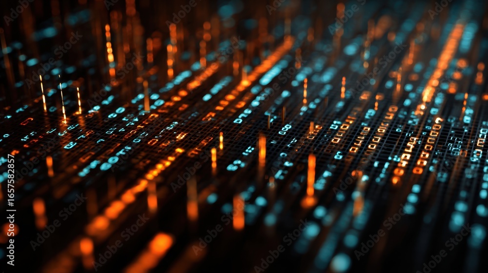 Poster close-up of colorful illuminated fiber optic cables creating a vibrant and dynamic abstract backgrou