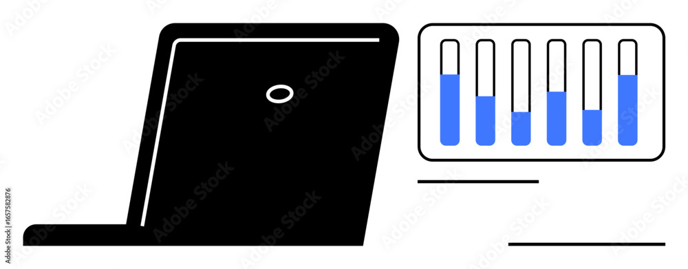 Poster laptop beside panel with blue progress bars visualizing data insights or tracking performance. ideal