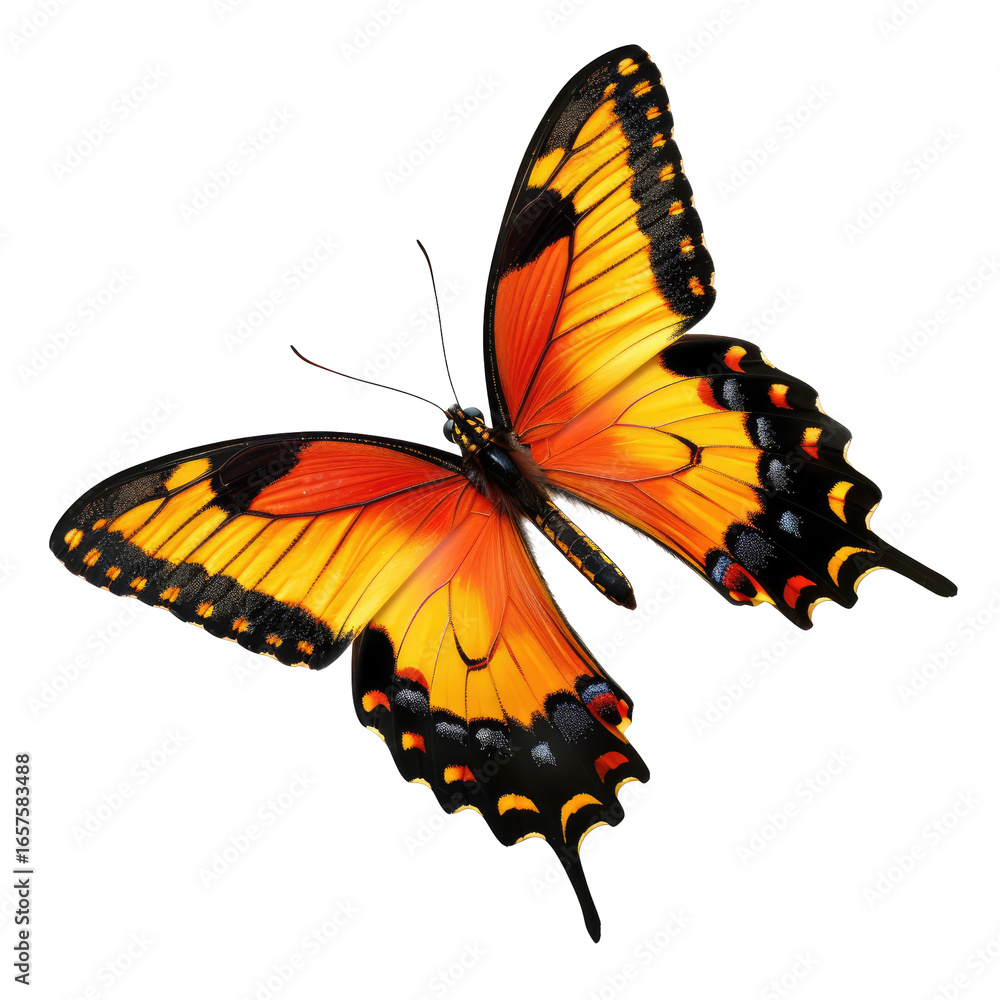 Poster and keywords based on the image.. butterfly spreading wings in open air with vivid colors