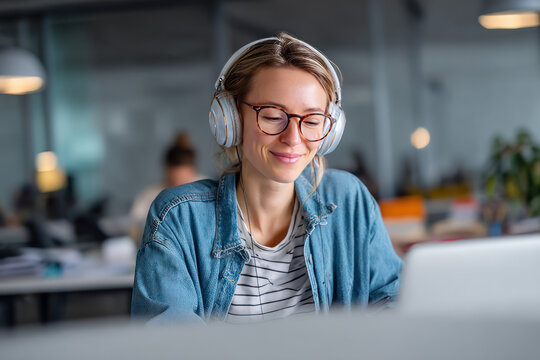 A quiet desk space with noise cancelling headphones An AI assistant is suggesting focus breaks based on workload