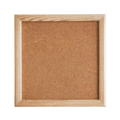 A square cork board with a natural wooden frame isolated on transparent white background remove png 
