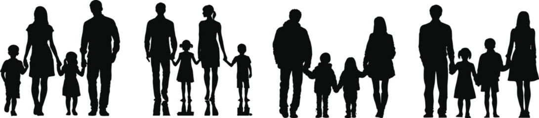 Families Walking Together Silhouettes Vector Illustration