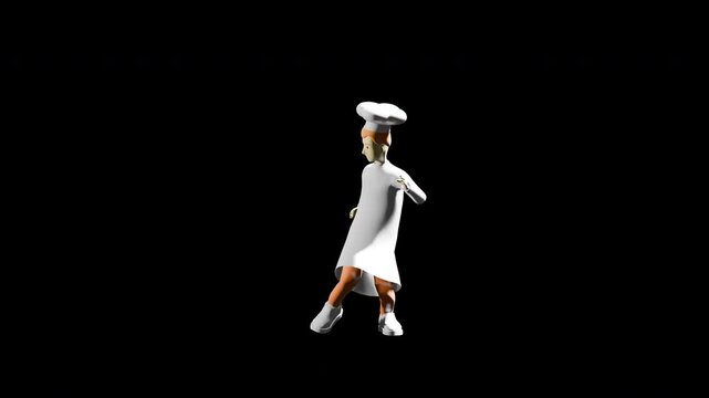 3d render chef dancing house. silly dancing. prores 4444