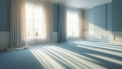 Empty room with white walls and curtains lighting shadow architecture
