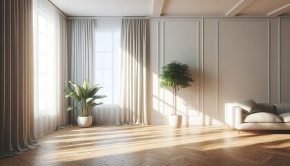 Empty room with minimalist design clean with pot plants clean graphic