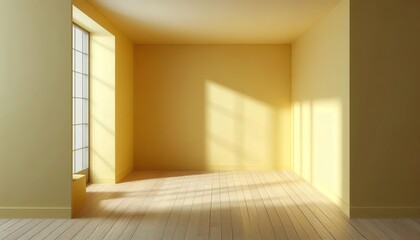 Empty room with wooden floor yellow color clean minimal architecture