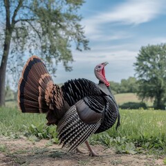 Turkey in the field grass ground environment wildlife concept animals farm