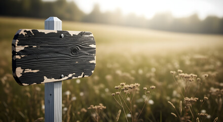 Rustic Wooden Sign in Dreamy Field Message Template Nature Background Landscape Tranquil Scenery Inspiration Countryside Calm Outdoors Serene Pastoral