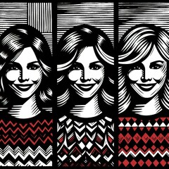 Abstract of illustration portrait women lineart black and red color