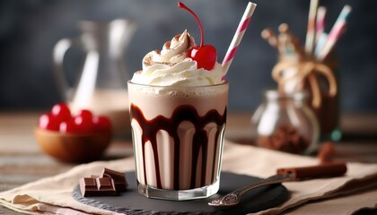 Milkshake smoothie drink milk dairy beverage concept decoration food snack