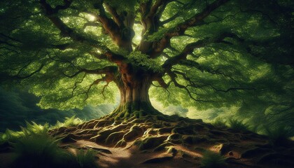 Tree in the forest woods landscape lake spring sun rays lighting dramatic