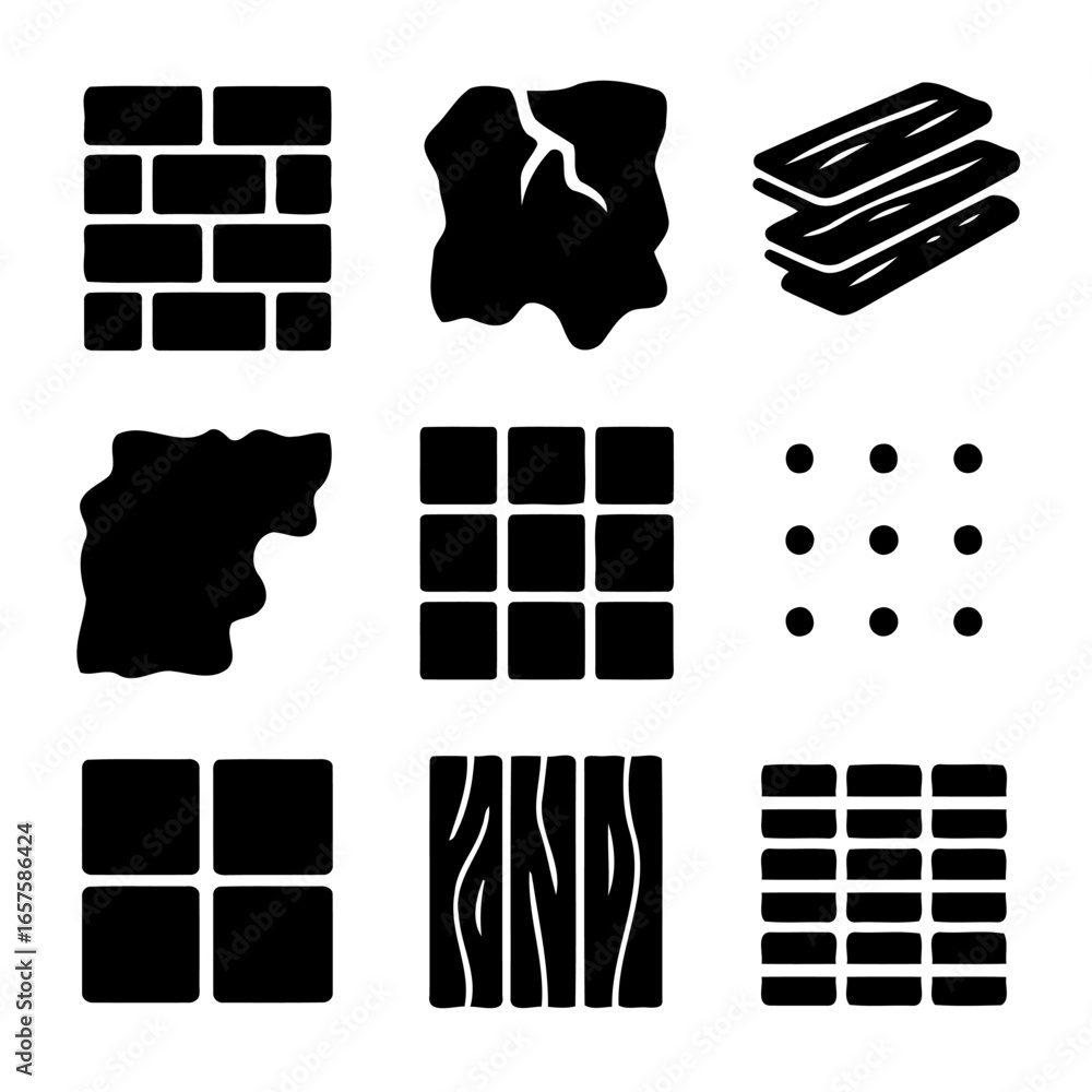 Poster surface textures: an array of different surfaces with their unique textures in a simplistic design. 