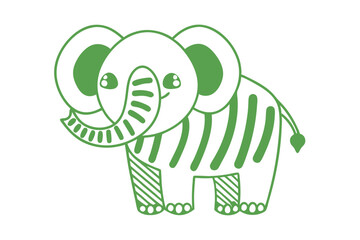 Charming simple green elephant cartoon possesses endearing characteristics within its minimal, modern design