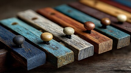 Musical bamboo xylophone keys placed side by side high resolution picture