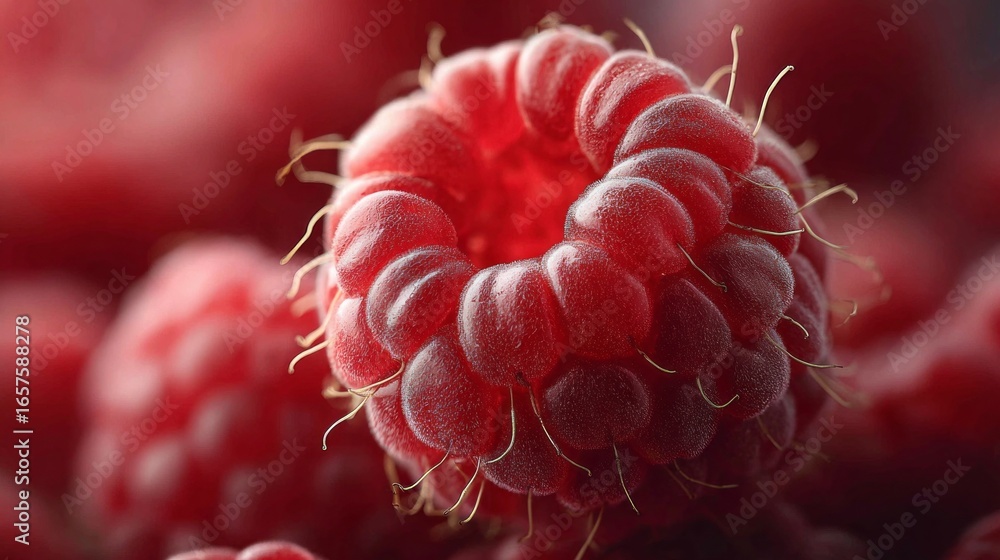 Aufkleber close-up view of vibrant red raspberry skin featuring tiny details for enhanced visual appreciation