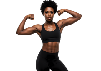 Fit Woman Flexing Biceps, Studio Shot isolated on transparent background
