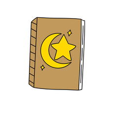 A book with a yellow star and a crescent moon on the cover