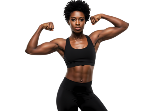 Fit Woman Flexing Biceps, Studio Shot isolated on transparent background