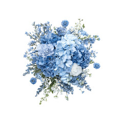A bouquet of blue flowers arranged in a decorative cluster